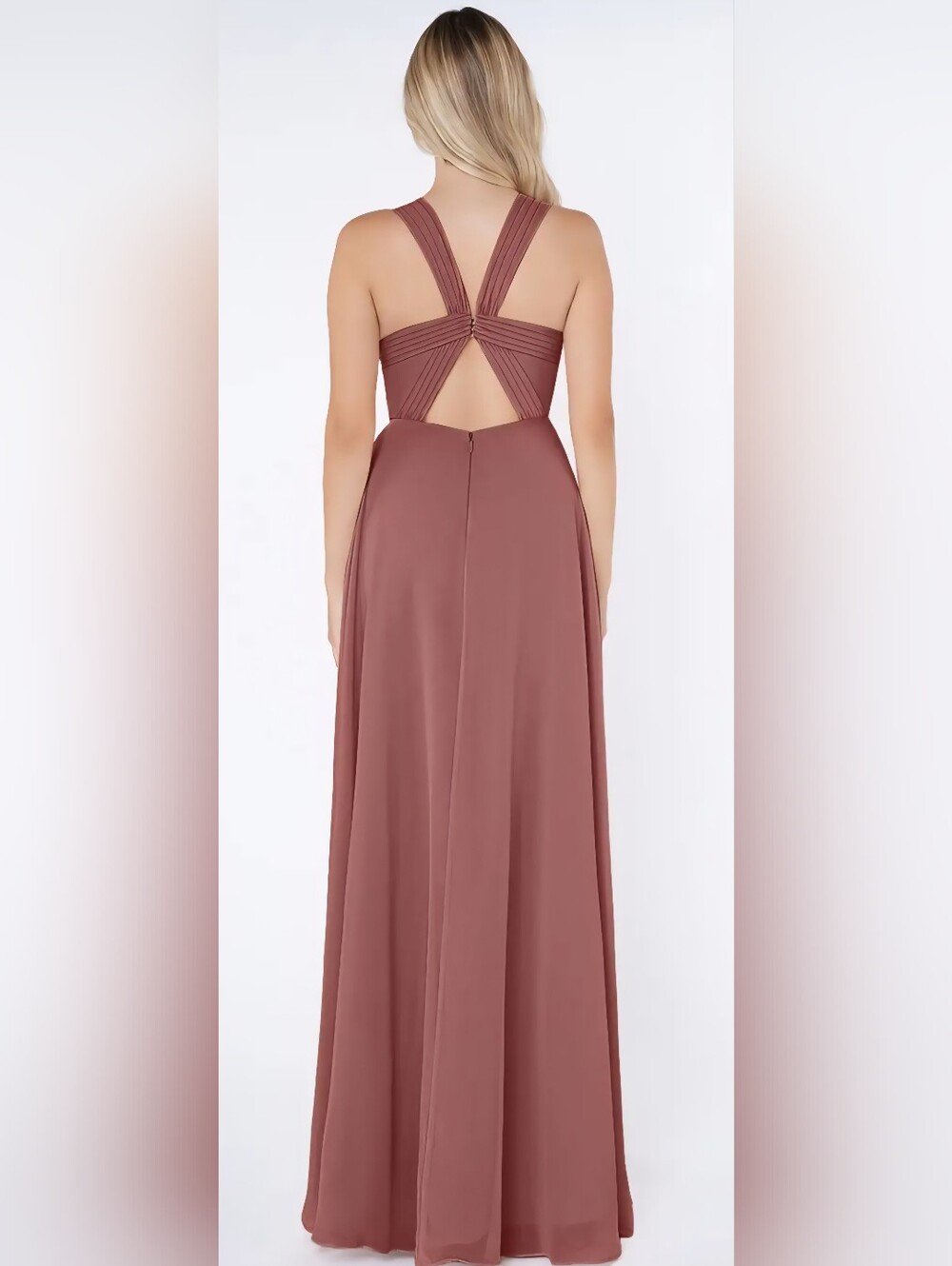 Azazie Desert Rose Bridesmaid Dress Open Back Formal Gown Classic Minimalist - Picture 2 of 11